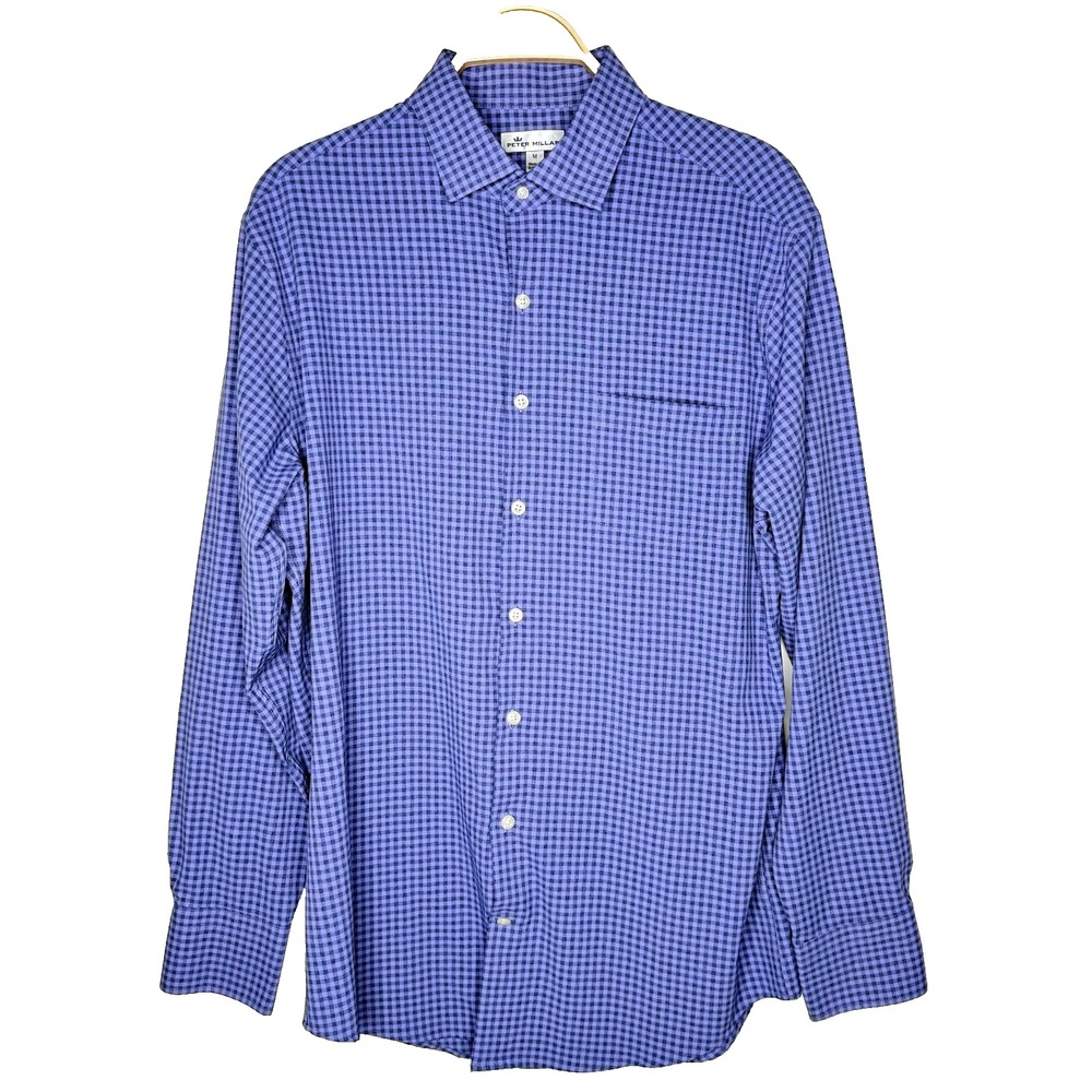 Peter Millar Mens Sz Medium Purple Checkered Button Down Long‎ Sleeve Shirt